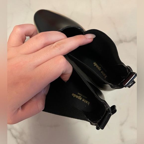 Kate Spade Sedgewick Chelsea Rain Boots Rubber with Elastic Black Gold Pull On - Picture 7 of 13